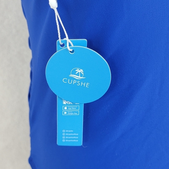 Cupshe Blue Ruching V-Neckline One Piece Swimsuit Sz L NEW - Picture 14 of 16